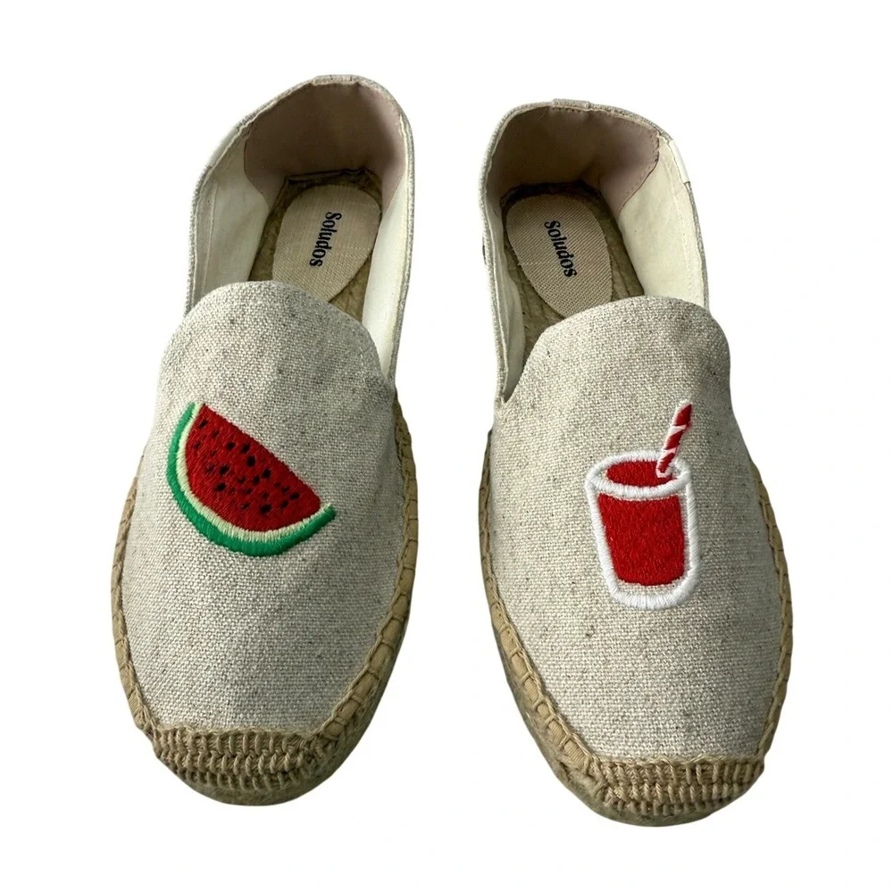Soludos Watermelon Juice Platform Espadrilles Sand Linen Flats Womens 9 NEW
